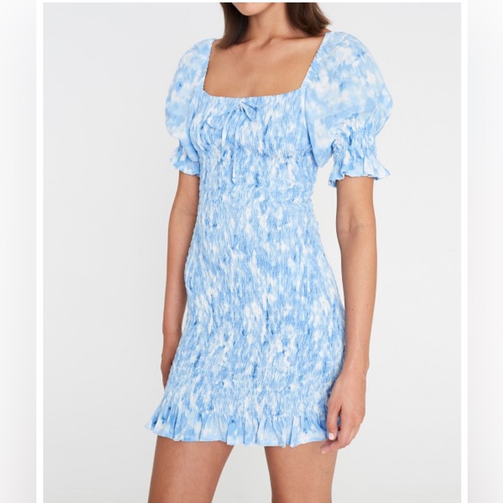 Faithfull the Brand Magnolia Mini Dress Tie Dye Blue (US Small)